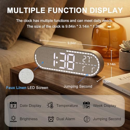 Faux Linen Digital Wall Clock LED Display, Plug-in Digital Clock - Image 2