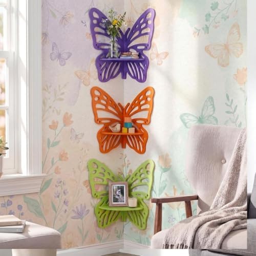 Novabright 3 Pcs Butterfly Floating Corner Shelves Butterfly Wall Mounted by Unknown