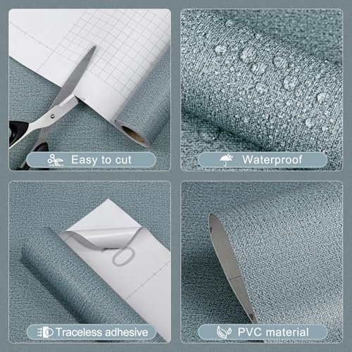 Peel and Stick Grasscloth Wallpaper Texture Navy Blue Faux Linen Contact Paper - Image 2