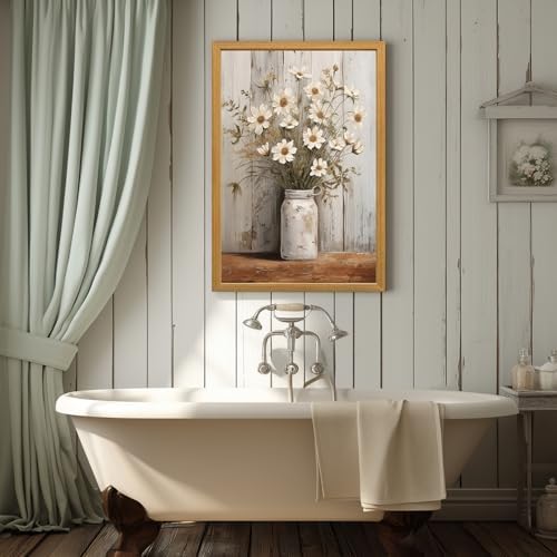 IAFWZX Wood Framed Vintage White Daisy Farmhouse Wall Art 12x16 in - Image 5