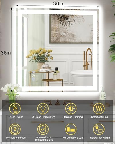 36x36 LED Bathroom Mirror, Separate Front and Back Lights - Image 6