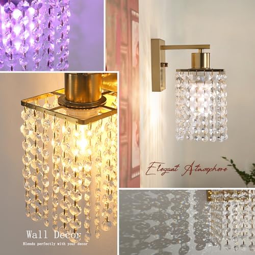 Shenmoyl Set of 2 Crystal Battery Operated Wall Sconce, Rechargeable Wall Lamp - Image 3