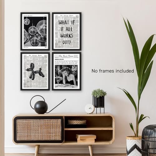 NaZaUK Black and White Framed Newspaper Posters, Y2K Wall Art Set of 4 - Image 5