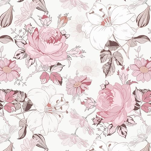 Hopepak Floral Peel and Stick Wallpaper Modern Pink Wall Paper Self Adhesive by Hopepak