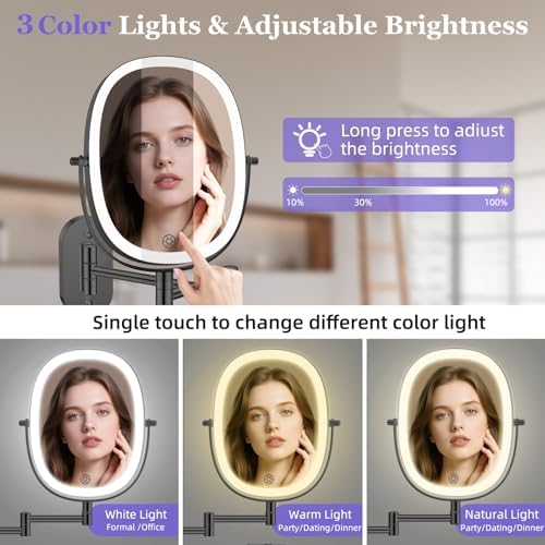 FUNTOUCH 5000mAh Rechargeable Wall Mounted Lighted Makeup Mirror - Image 5