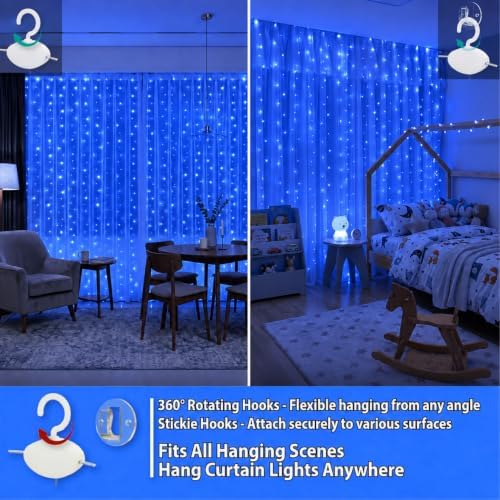 HXWEIYE 300LED Fairy Curtain Lights, 9.8x9.8Ft USB, 8 Modes & Timer - Image 3