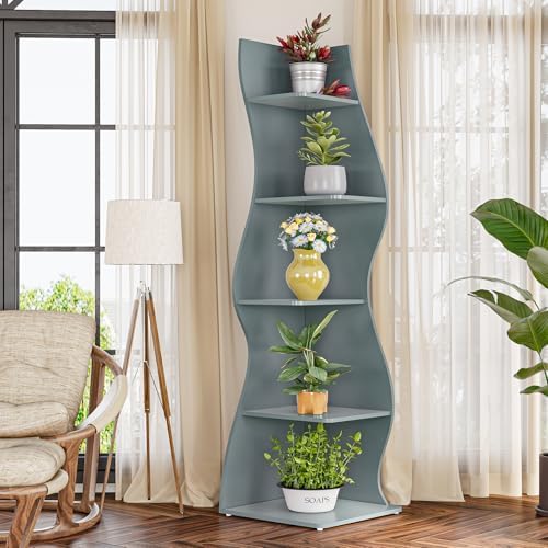 LITTLE TREE Small Corner Shelf, Modern 5-Tier Wall Corner Bookshelf, Stylish - Image 7