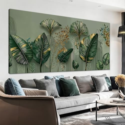 Boho Nature Leaf With Gold Canvas Wall Art Decor by Tsomzxng