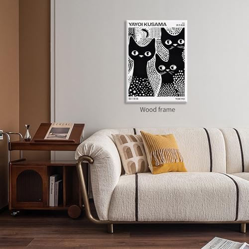 Cute Black Cat Poster Japanese Yayoi Kusama Wall Art 16X24 inch Framed Trendy - Image 5