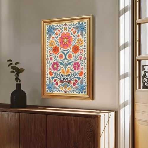 EJPFOGV Colorful Folk Art Bohemian Floral Framed Canvas Wall Art 16x24 inch - Image 5