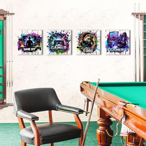Gaming Room Decor for Teen Boys Bedroom Rustic Headset Controller Canvas Prints - Image 5