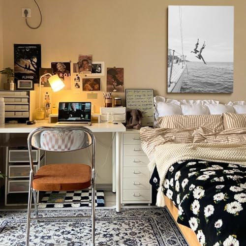 80s vintage wall art poster Black and White Poster Ocean Jump Sail Boat Yacht - Image 3