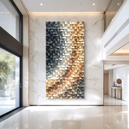 LIUZEYUE Oversized Wood Mosaic Wall Art, Geometric Rhythm, 3D Wood Decor by Unknown