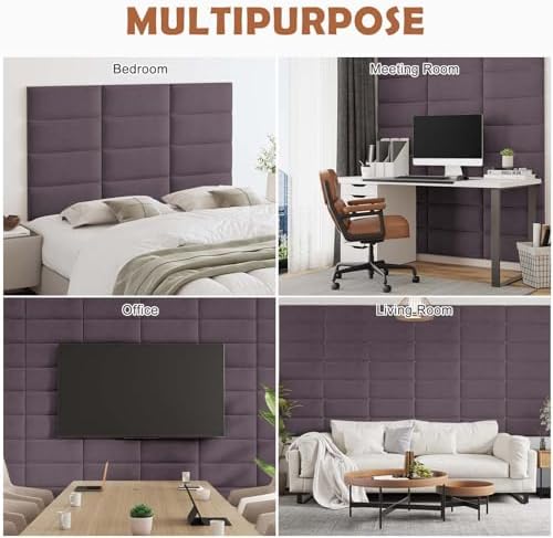 IFNOW Wall Mounted Headboard, Peel and Stick Panels, Dark Purple - Image 7