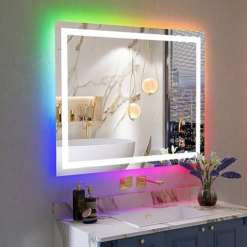 40x32 LED Bathroom Mirror with Lights, RGB Backlit Lighted Mirror by YEELAIT