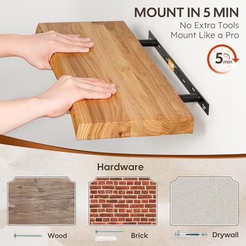 40" Floating Shelves, Solid Elm Wood, Natural Live Edge - Image 5