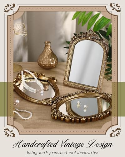 Wonderjune 3 Pcs Vintage Gold Wall Mirror Set, Classic Style - Image 5