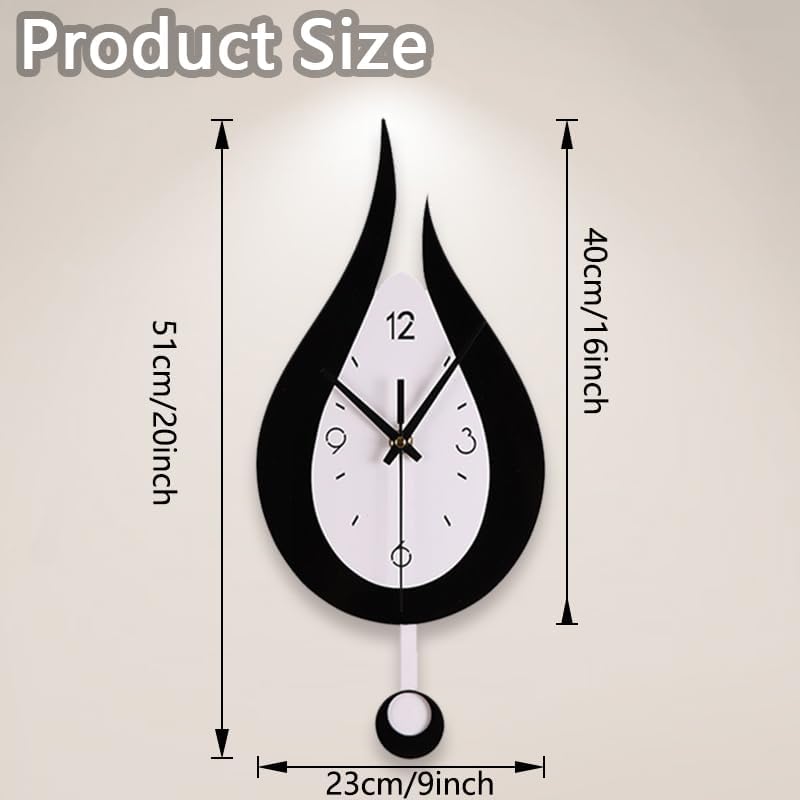 Water Drop Wall Clock with Swinging Pendulum, Silent Non-Ticking Modern - Image 3