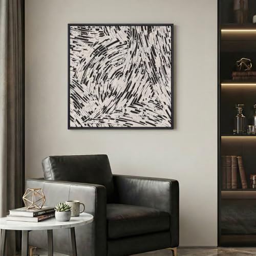 Framed Black and White Abstract Wall Art, 1 Piece Square Modern Canvas Prints by Cuspin