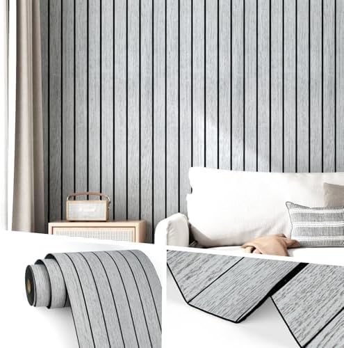 Wallercity Gray/White Peel and Stick Wood Slat Wall Panels 3D Wall Paneling by Wallercity