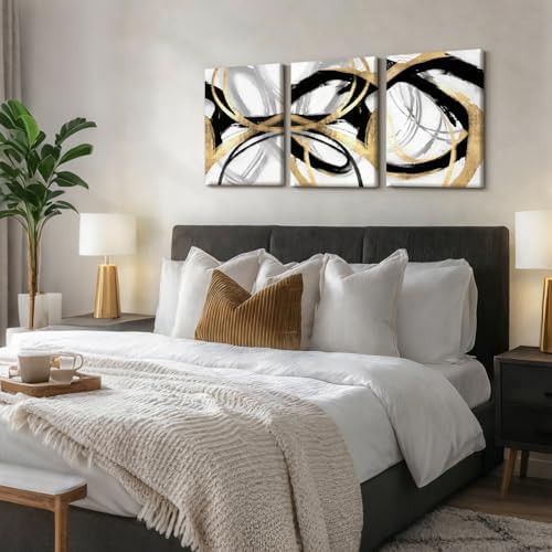 LYYGLYY 3Pcs Framed Abstract Black and Gold Canvas Wall Art 16x24 Inches - Image 3