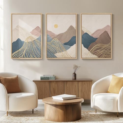 Framed Neutral Abstract Mountain 3 Piece Wall Art - Image 4