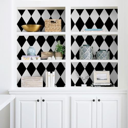 Black and White Peel and Stick Wallpaper Diamond Wallpaper Rhombus Contact - Image 4