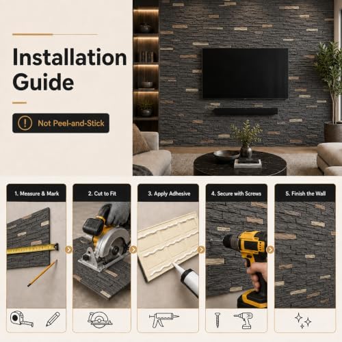 Faux Stone Wall Panels, 6 Pack PU Stone Veneer Panels, 44.9" L x 11.9" H x 1.5" - Image 4
