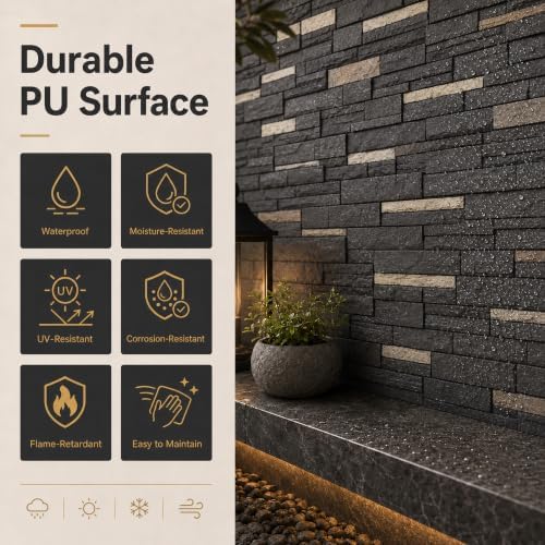 Faux Stone Wall Panels, 6 Pack PU Stone Veneer Panels, 44.9" L x 11.8" H x 1.8" - Image 5