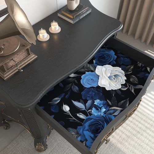 BOKEBEVE Dark Floral Wallpaper Peel and Stick Vintage Blue 17.5 x 393.5In - Image 4