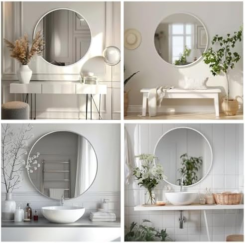 Sunniry Round Mirror 28 inch, Round White Mirror, Matte White Metal Frame - Image 6