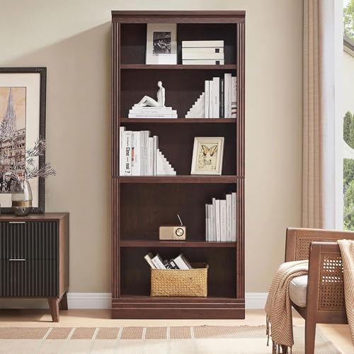 JAHRSTIM Halston Standard 5-Tier Tall Bookshelf Shelving Unit, Dark Cherry - Image 2