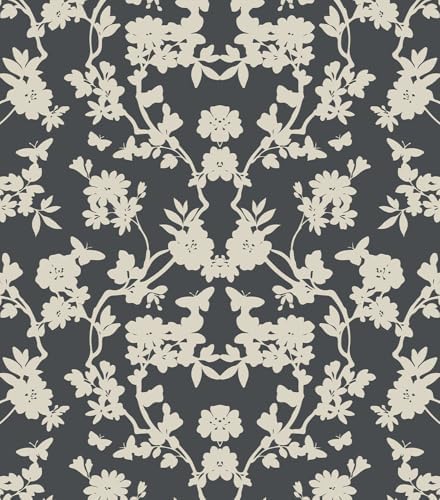 Vintage Floral Peel and Stick Wallpaper Black and White Damask Botanical Vine by Wallpaper