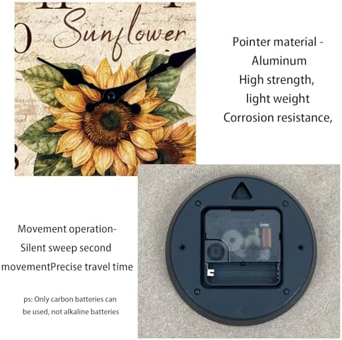 XFM Sunflower Wooden Wall Clock 16 Inch Country Floral - Image 5