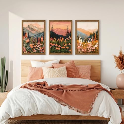 3 Piece Wildflower Mountain Wall Art Colorful Landscape Canvas Art 20x30in - Image 4