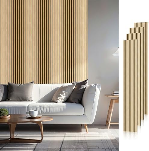 SMARTSTANDARD Wood Slat Acoustic Wall Panels 4 Pack 94"x12.6" White Oak by SMARTSTANDARD