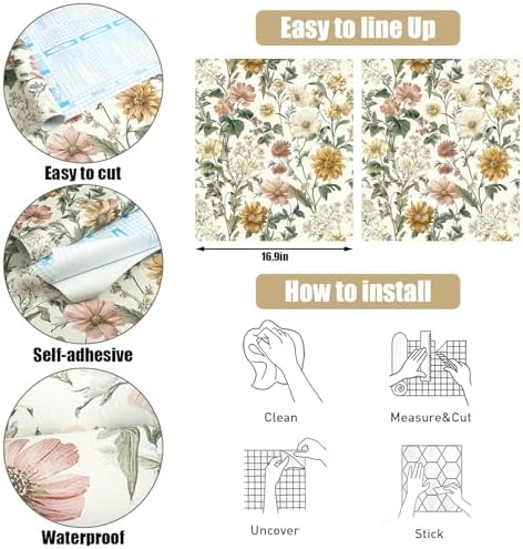 Floral Peel and Stick Wallpaper Vintage Floral 16.9in x 118.1in - Image 6