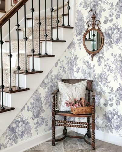 Jeweluck Gray White Floral Peel and Stick Wallpaper Vintage 16.9"x 118.1" - Image 4