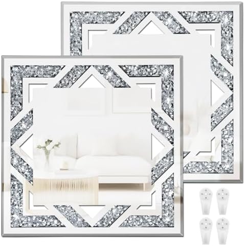 2 Piece Square Hollow Crushed Diamond Decorative Mirror by WALTSOM