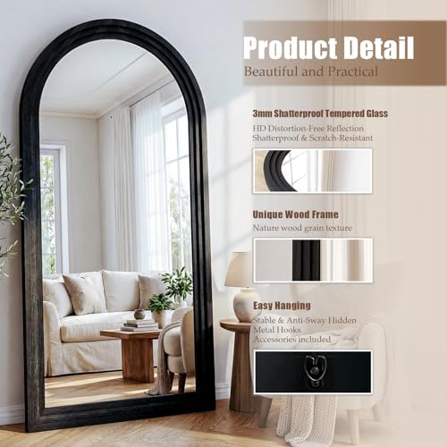 30"x71" Full Length Mirror Solid Wood Frame, Arched Floor Mirror Full Length - Image 3