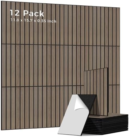 Acoustic Wall Panels, 12 Pack 11.8”x15.7”x0.35”, Rustic Walnut by AUTORIFIC
