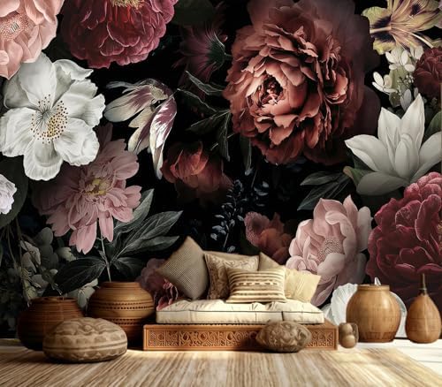 Moody Dark Floral Peony Butterfly Wallpaper - Image 2