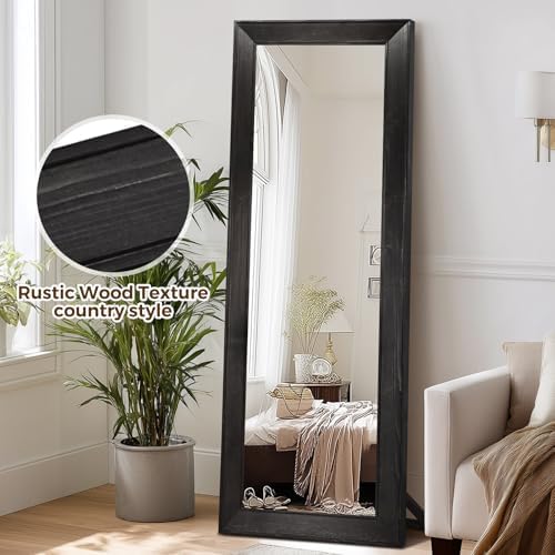 65x22in Full Length Mirror, Rustic Black Beveled Wood Frame - Image 5