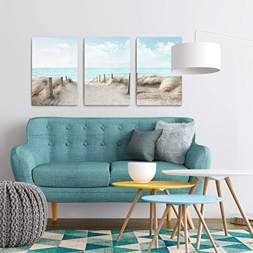 3 Piece Large Canvas Bedroom Wall Art Beach Blue Sea Blue Sky Print Picture - Image 4