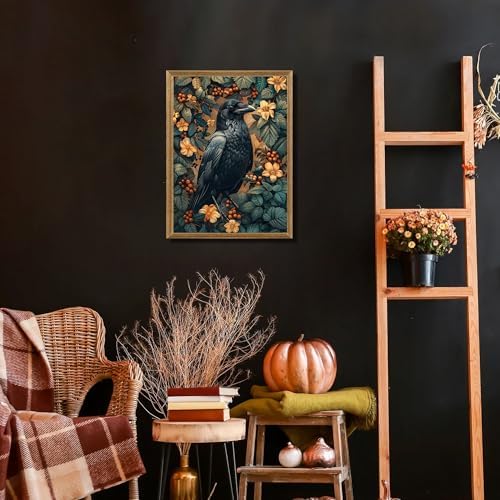 ICHZUMW Framed William Morris Raven Dark Academia Canvas Wall Art 12x16 In - Image 2