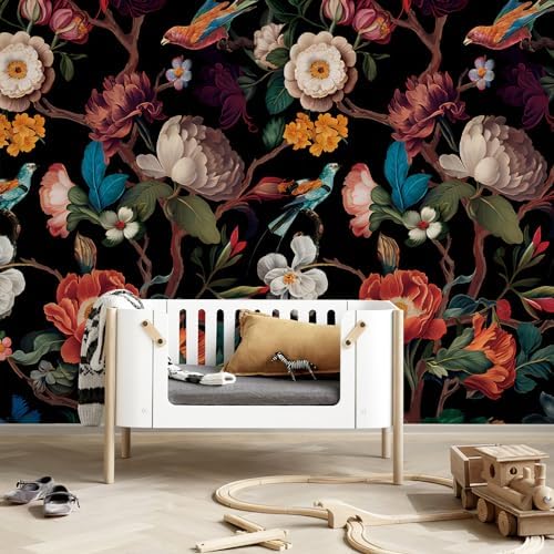 Zeeko Vintage Black Floral Peel and Stick Wallpaper Mural - Image 4