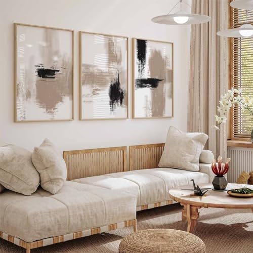 Joocrise Beige Abstract Wall Art Painting Set of 3 Neutral Canvas Wall Art - Image 4