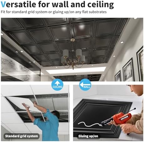 Art3d PVC Ceiling Tiles, 3D Plastic Sheet in Black, 2 x 2 ft - Image 6
