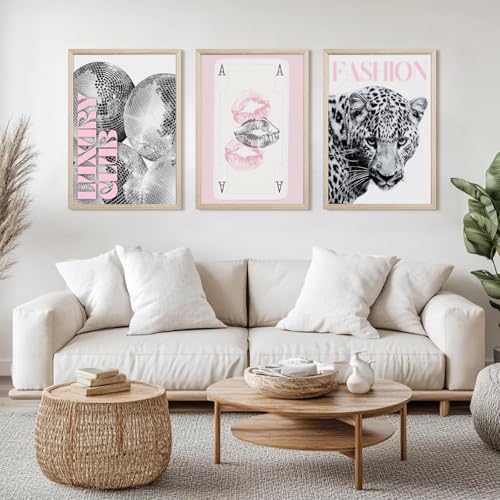 Pink Leopard Trendy Wall Art Cheetah Black White Canvas Wall Decor Fashion - Image 3