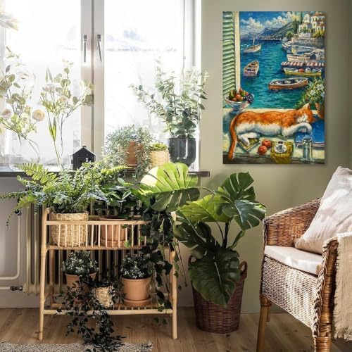 Coastal Cat Poster Mediterranean Seaside View Canvas Wall Art - Image 5